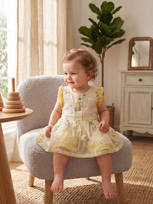 Girls Sweet Summer 2-Piece Set: Yellow Floral Peplum Top & Pleated Shorts