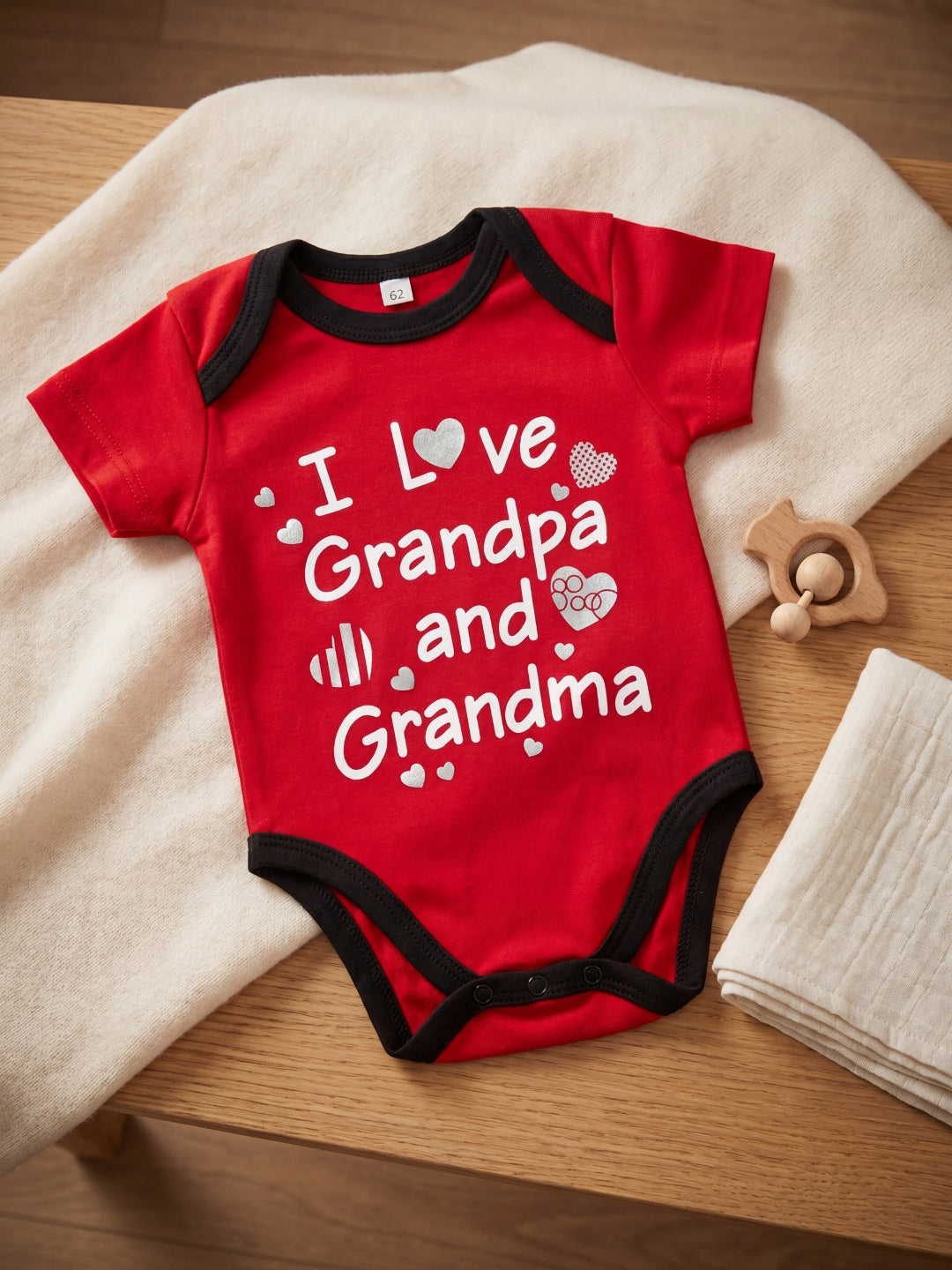 Red Imported Baby Short-Body Romper Baby Onesie | Soft Cotton, Contrast Trim