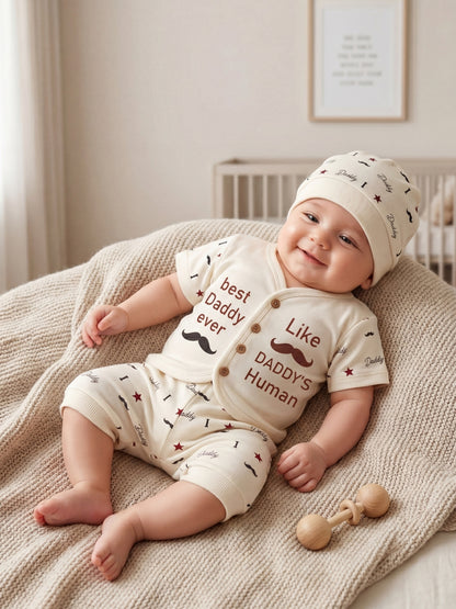 "Best Daddy Ever" 3-Piece Baby Boy Summer Set (Shirt, Shorts & Cap) - White