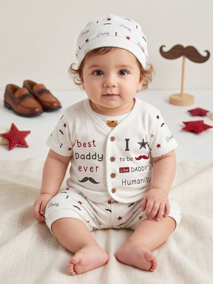 "Best Daddy Ever" 3-Piece Baby Boy Summer Set (Shirt, Shorts & Cap) - White