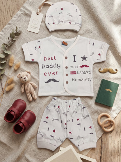 "Best Daddy Ever" 3-Piece Baby Boy Summer Set (Shirt, Shorts & Cap) - White