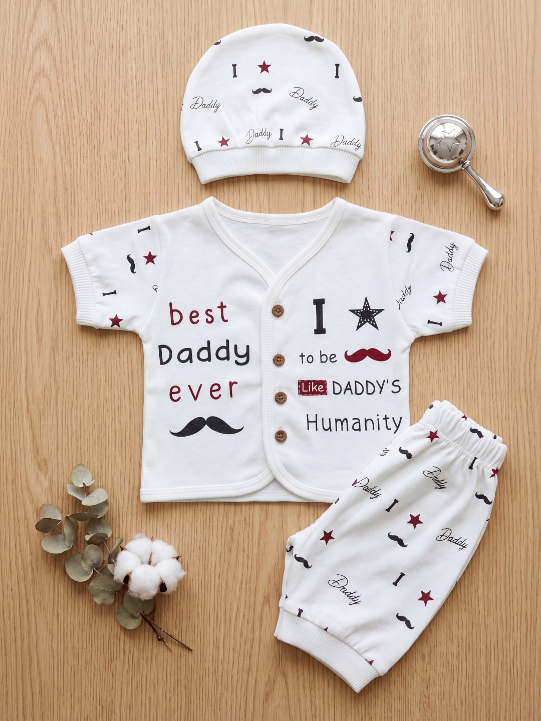 "Best Daddy Ever" 3-Piece Baby Boy Summer Set (Shirt, Shorts & Cap) - White