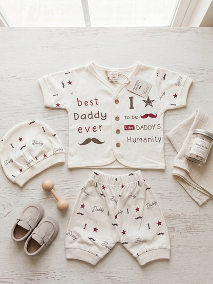"Best Daddy Ever" 3-Piece Baby Boy Summer Set (Shirt, Shorts & Cap) - White