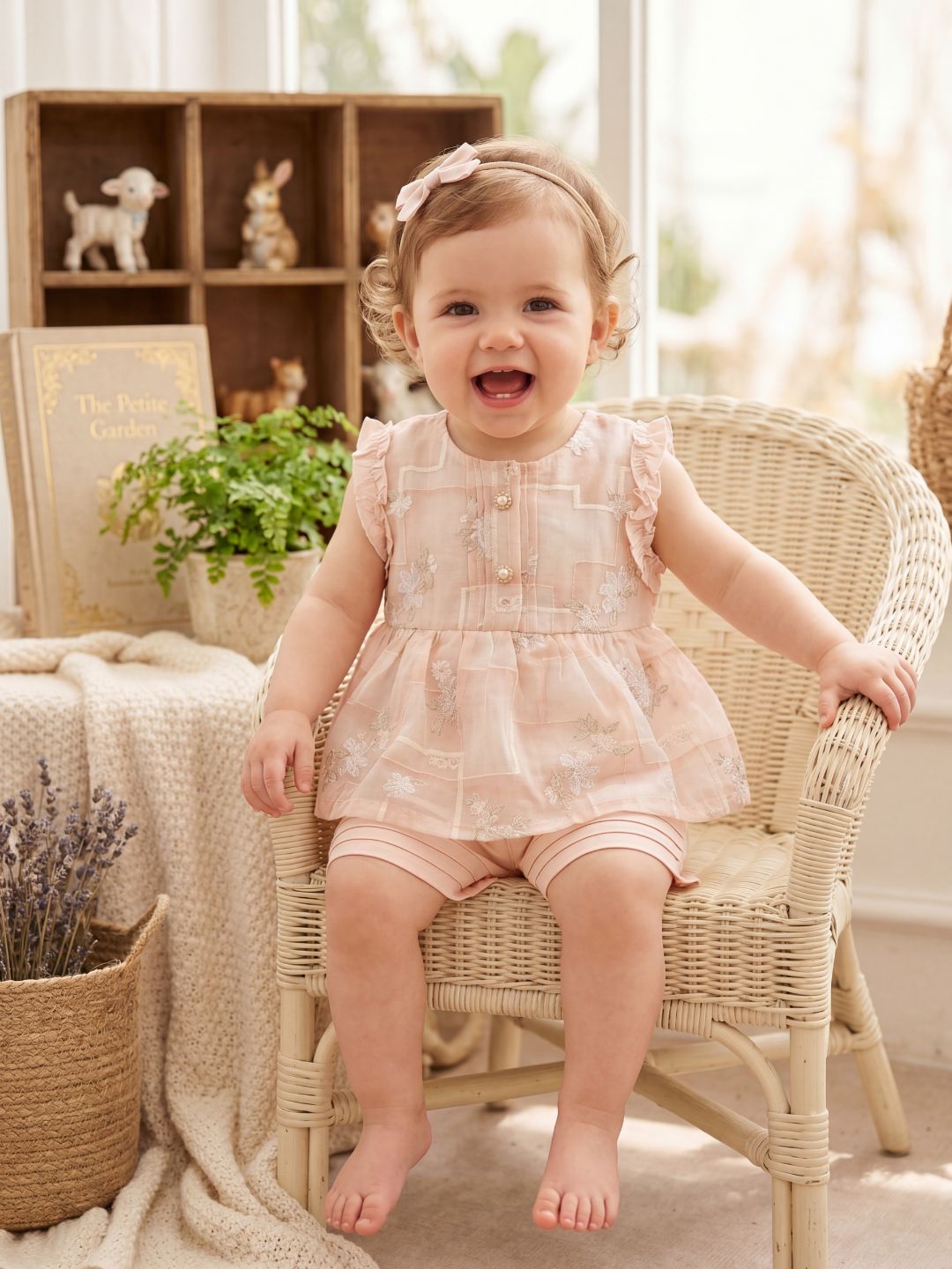 Girls Sweet Summer 2-Piece Set: Blush Pink Floral Peplum Top & Pleated Shorts