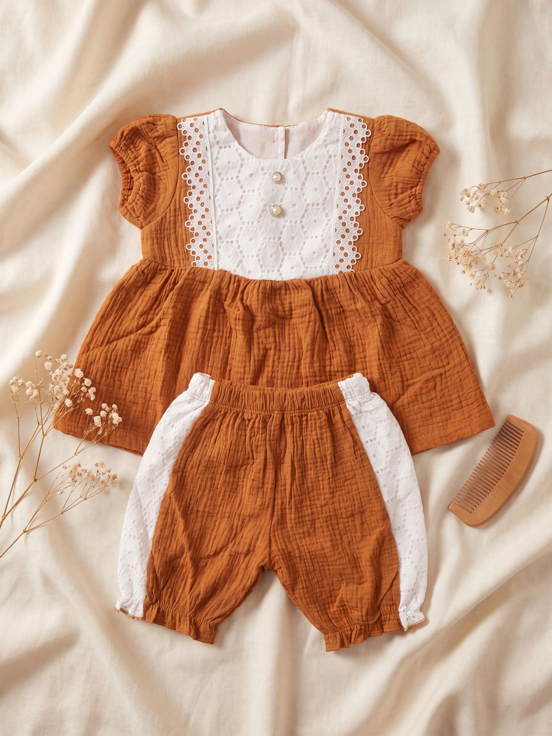 Girls Summer Crinkle Cotton Peplum Top and Shorts Outfit
