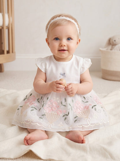 "Enchanted Garden" 2-Piece Baby Girl Embroidered Dress & Bloomers Set - White/Pink