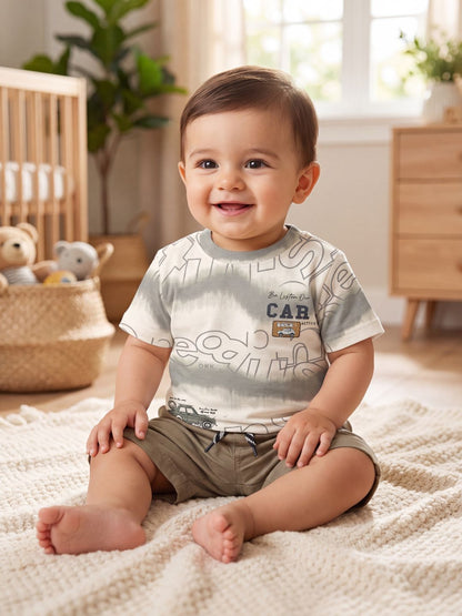 Premium Boys 2-Piece Vintage Car Graphic T-Shirt and Shorts Set – Olive & Khaki
