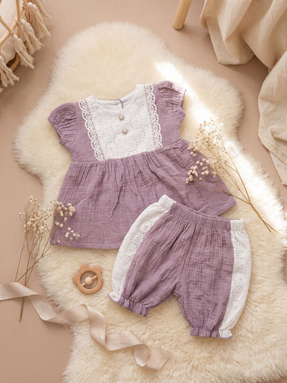 Girls Summer Crinkle Cotton Peplum Top and Shorts Outfit