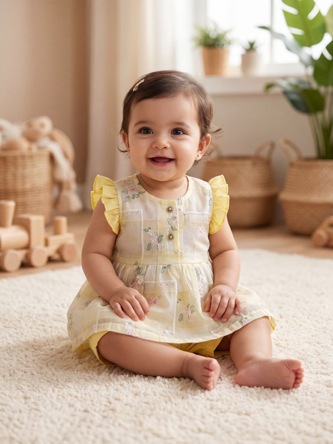 Girls Sweet Summer 2-Piece Set: Yellow Floral Peplum Top & Pleated Shorts