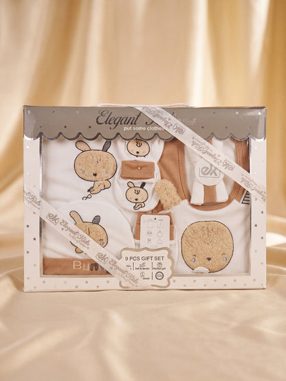 Newborn Baby 9Pcs Gift Set - Soft Cotton Bunny Collection (Size 0-6M)