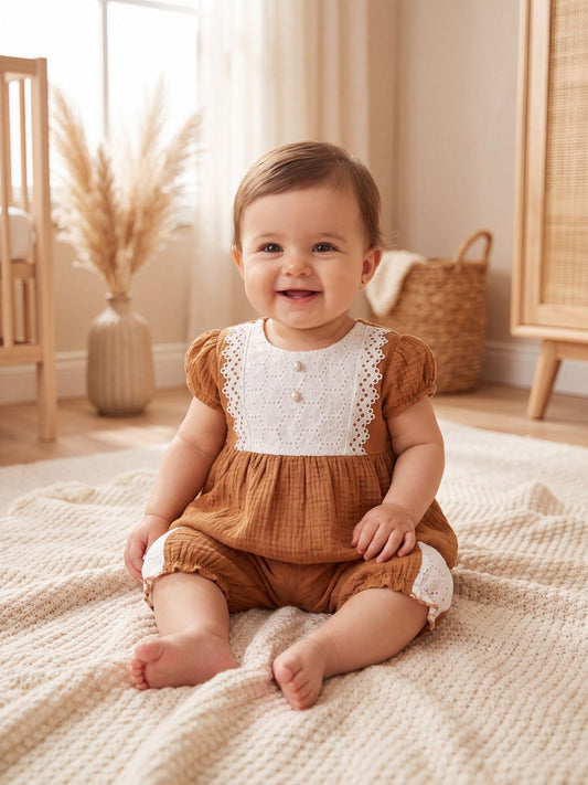 Girls Summer Crinkle Cotton Peplum Top and Shorts Outfit