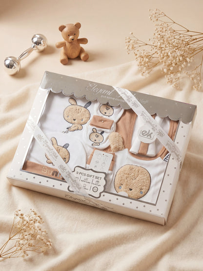Newborn Baby 9Pcs Gift Set - Soft Cotton Bunny Collection (Size 0-6M)