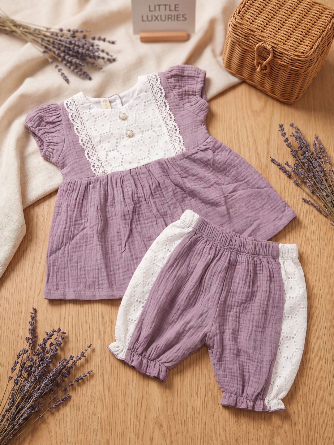 Girls Summer Crinkle Cotton Peplum Top and Shorts Outfit
