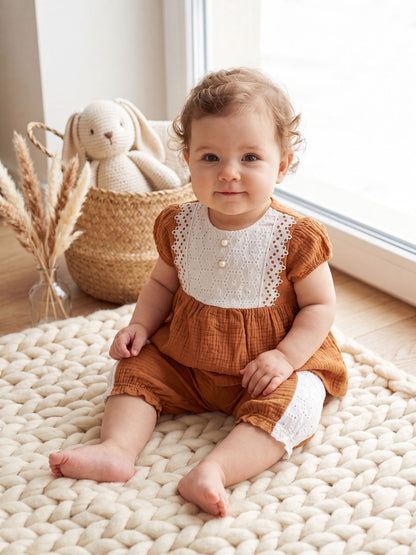 Girls Summer Crinkle Cotton Peplum Top and Shorts Outfit