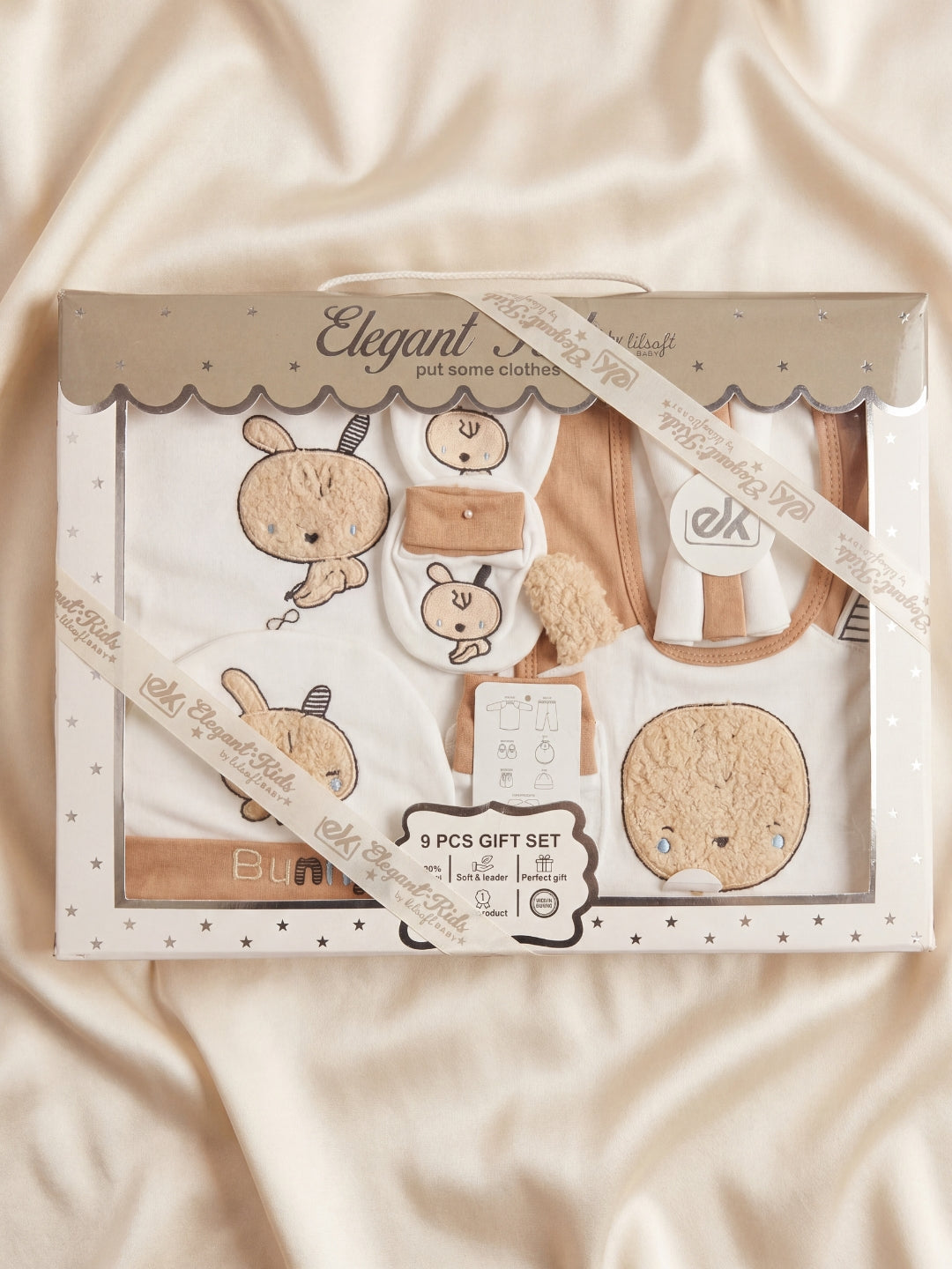 Newborn Baby 9Pcs Gift Set - Soft Cotton Bunny Collection (Size 0-6M)