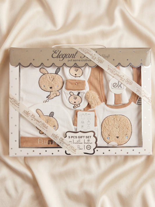 Newborn Baby 9Pcs Gift Set - Soft Cotton Bunny Collection (Size 0-6M)