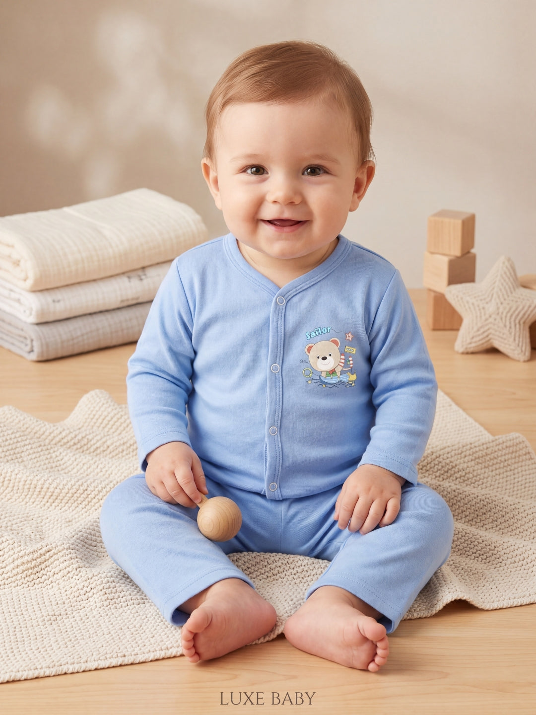 Baby Sleepsuit Light Sky Blue "2-Piece Baby Loungewear Set"