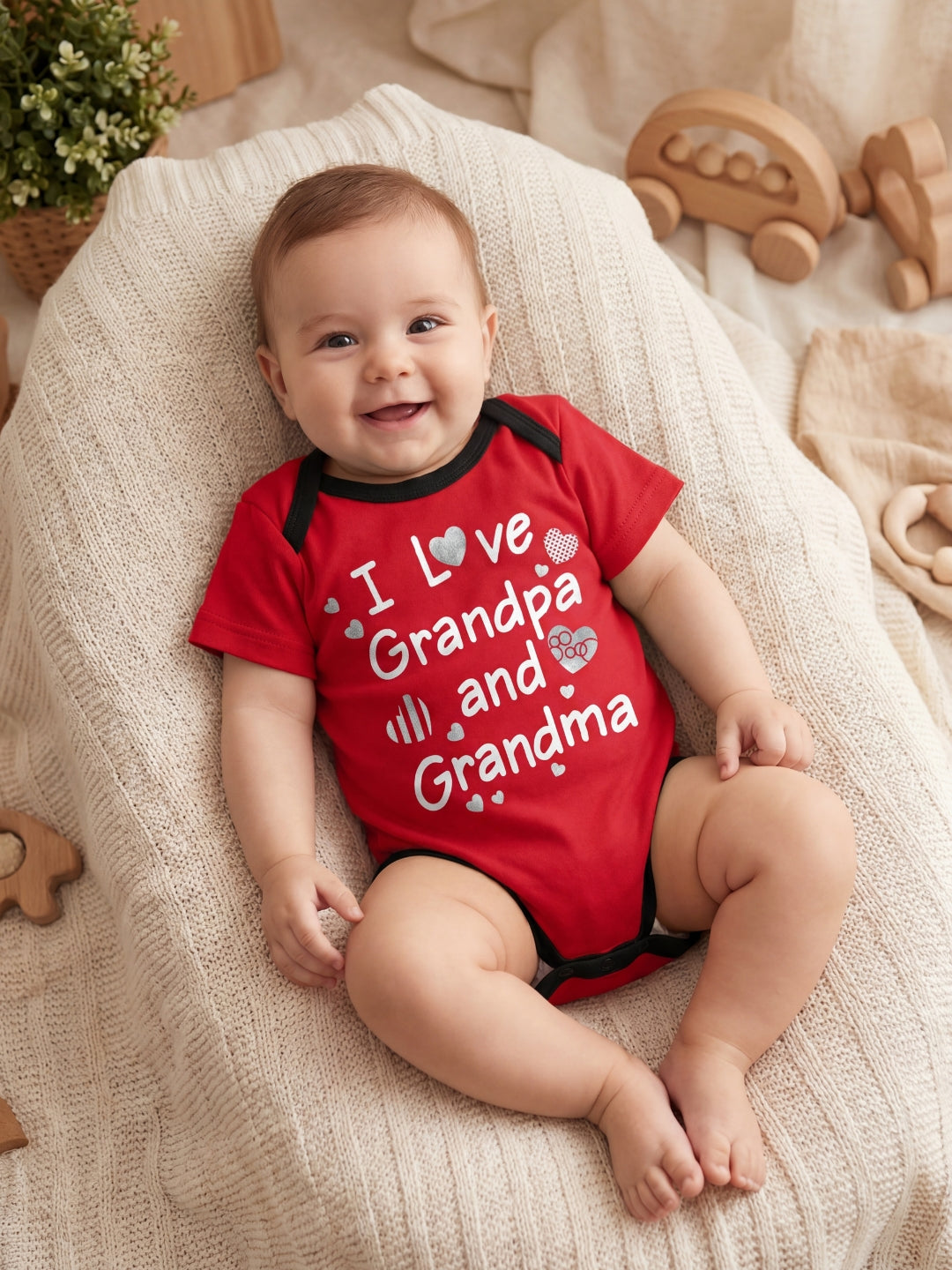 Red Imported Baby Short-Body Romper Baby Onesie | Soft Cotton, Contrast Trim